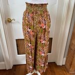 Rachel Zoe NWOT wide leg Olive Floral Pants pull on flowy boho elastic waist Photo 2
