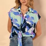 Anthropologie  Hutch Tie Front Top Small Floral Print Button Up Cap Sleeve Blouse Photo 1