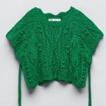 ZARA  Green Sweater Cable Knit Shawl Crop Top Photo 3