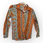 SSLR Orange Boho Patchwork Print Button Shirt, Indie Folk Eclectic S Photo 1