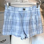 American Eagle  Cotton Linen Blue Plaid Shorts Comfy Elastic Back Waist Womens S Photo 1