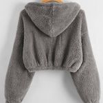 SheIn Zip Up Drawstring Hooded Teddy Jacket Photo 1