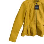 Baccini NWT  Faux Leather Moto Jacket – Women’s Size Large – Mustard Yellow Photo 2