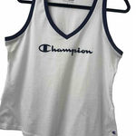 Champion WOMEN'S SIZE LARGE WHITE BLUE LOGO HERITAGE RINGER V-NECK TANK TOP Photo 0