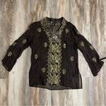 Carol Little Black Silk Embroidered Blouse with Sequin Details Women’s Size S Photo 0