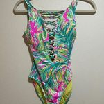 Lilly Pulitzer Size 0 Isle Lattice One Piece Swimsuit Swim Suit Shady Lady Palm Photo 2