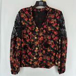 Guess  Women’s Evonne Floral Crochet Panel Top Blouses Small Black Photo 0
