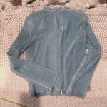 Lavender Brown New WOMENS  Sky Blue Frayed Cardigan shoulder pad small/Med Photo 11
