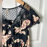 Free People Womens Black Floral Lace Cap Sleeve Tilly Print Tunic Mini Dress S Photo 4