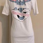 Bugs Bunny Print Crew Neck Tunic Dress with Short Sleeves White Photo 2