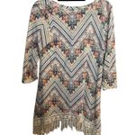 Absolutely Famous  Women’s Blouse Size Medium Western Boho Orange, Blue Fringe Photo 1