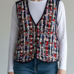 Vintage 90s Paul Harris Design Quilted Vest Size Large Boho Top Floral Patchwork Blue Photo 0