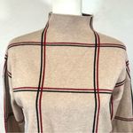 Tahari mock neck tan red and black windowpane sweater size medium Photo 1