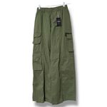 Flamingo  size medium hunter green elastic waist wide leg cargo pants pockets NWT Photo 9