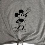 Disney Mickey Mouse Tie-Front Girls Crop Pullover Sweatshirt Gray, Size Small Photo 2