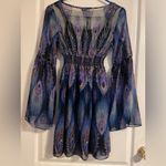 Three Eighty Two NWT  Smocked Fairy Flutter Sleeve Peacock Mini Dress Size XS Photo 1