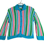 ZARA Cardigan Top Set Sweater Crochet Knit Blue Pink Striped Casual Colorful XS Photo 0