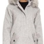 G.H. Bass &Co. NWT G.H. Bass & Co. Heather Gray Faux Fur Trim Wool Blend Coat Large Photo 2