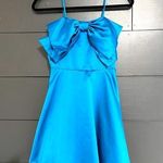 THIRTY THIRTY Blue Satin Sleeveless Mini Dress Bow Tuft Women’s Sz XS NWT Photo 0