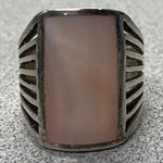 Bold Sterling Silver Statement Piece Ring Rectangular Mother of Pearl Inlay Sz 7 Photo 0