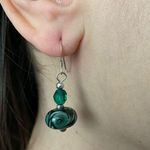 Emerald Green Glass Swirl Lamp work Dangle Earrings 925 Sterling Photo 3