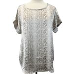 Entro  Womens M Satiny Short Sleeve Animal Print Top Shirt Taupe Cream Boho‎ Photo 2