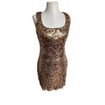 Cache Women's 8 Metallic Gold Sequin Cheetah Leopard Open Back Mini Sheath Dress Photo 1
