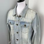 Mono B Light Was Distressed Ripped Denim Jean Jacket Large Blue Photo 2