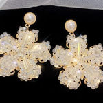 Luxury Crystal Floral Earrings Statement Pearl Studs‎ Elegant Dangle Jewelry New White Photo 0