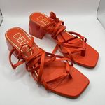Deltan Fawn Ankle Wrap Strappy Block Heel‎ Thong Dress Sandals Womens Size 8M Orange Photo 3