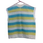 Vintage Crochet Sleeveless Tank Top grandmacore yellow teal white striped Size 6 Photo 0