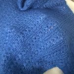 Laura Ashley Vtg  Mohair Sweater Blue Turtleneck Open Knit Crop Preppy Ski Soft L Photo 5