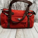Relic  Rust Corduroy Double Handled Barrel Bag Brown Leather Straps Accents Y2K Photo 2