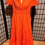 Quince 100% cotton Peasant flare cinched short sleeve button v neck colorful Photo 0