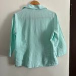 DAVID N | 100% Linen Sea Foam Green Button down 3/4 Sleeve Shirt | Medium Photo 2