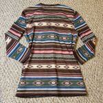 Chaps Denim Western Aztec Ruffle Mesh Lace Up Top 3/4 Sleeve Blouse Boho Size M Brown Size M Photo 1