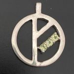 Vintage Sterling Silver 925 Inverted Peace Sign Peridot Birthstone Pendant 3g Photo 4