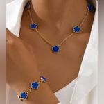 18K Gold Plated blue clover necklace set stainless steel womens jewelry Photo 1