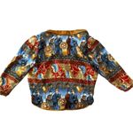Silk Blend Asian style Cropped Jacket Royal Blue Gold Figures Sz L Red Size L Photo 5
