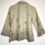 Christopher & Banks  Linen Jacket Y2K 3/4 Sleeve Floral Print Collar Beige Small Photo 3