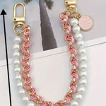 Pink Pearl & Chain Bag Charm Keychain Accessory Gold Hardware NWT Photo 0