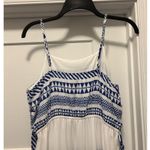 Cezele Boho Maxi Dress Size Medium White & Blue Tiered Hem Belt Spaghetti Straps Photo 4