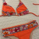 Hand made women small neon orange halter bikini set and bottom quilted stitching Photo 2