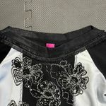 Save The Queen Italy‎ Graphic Floral Top Black White Patchwork Long Sleeve Sz Sm Photo 5