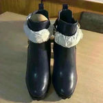 Shoedazzle Blue Faux Leather Chunky Sole High Heel Bootie w/ Ankle Chains Photo 1