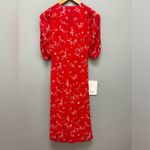 NICHOLAS Red Floral Silk Midi Dress Short Sleeves XS Photo 6