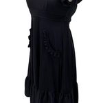 Vintage 70s Ruffled Pockets Mini Dress Black Fit & Flare Ruffles Scoop Womens XS Photo 3