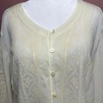 J.Jill  Top‎ Blouse Size Large Floral Embroidered Sheer Ivory Cottage Romantic Photo 2