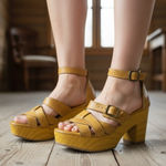 Bed Stu Alba Wood Platform Sandal Leather Yellow Lemon Dip Dye 9 Photo 0