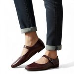 Mango Faux Patent Leather Mary Jane Flats Burgundy Size 38/ 7.5 Photo 2